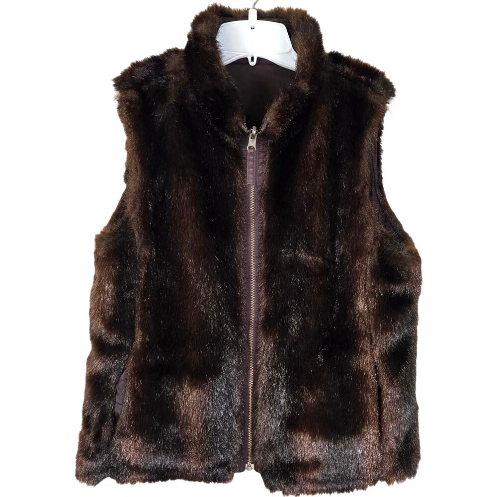 Vintage Old Navy Reversible Vest Women's M Brown Faux Fur Y2K Festival Boho